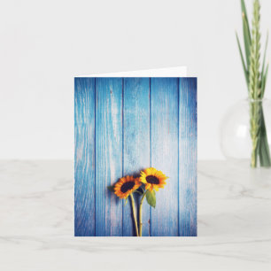 Sunflower on Blue Wood Wall Card