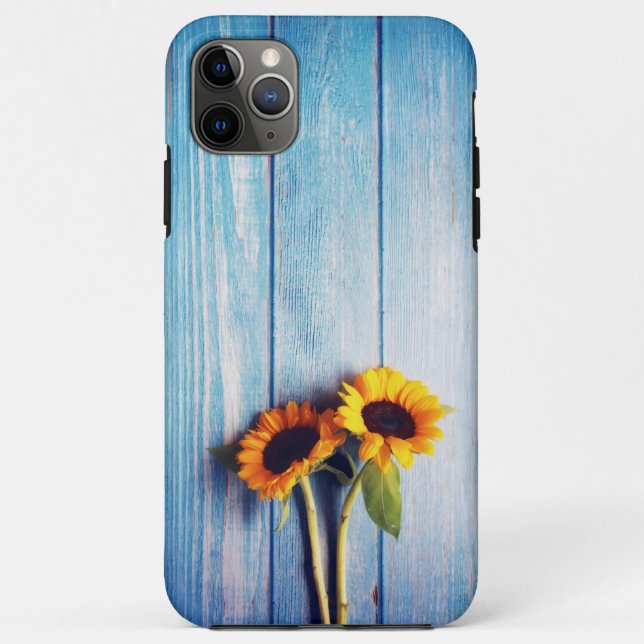 Sunflower on Blue Wood Wall Case-Mate iPhone Case (Back)