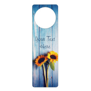 Sunflower on Blue Wood Wall Door Hanger