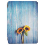 Sunflower on Blue Wood Wall iPad Air Cover