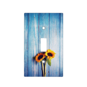 Sunflower on Blue Wood Wall Light Switch Cover