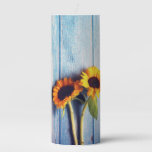 Sunflower on Blue Wood Wall Pillar Candle
