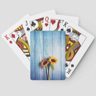 Sunflower on Blue Wood Wall Poker Cards