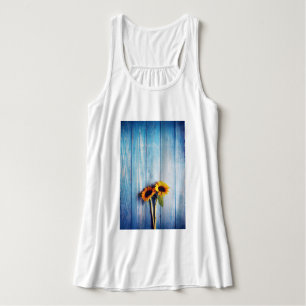 Sunflower on Blue Wood Wall Tank Top