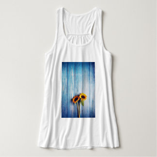 Sunflower on Blue Wood Wall Tank Top