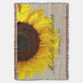 Sunflower on Burlap Rustic Country Wedding Custom Throw Blanket (Front Vertical)
