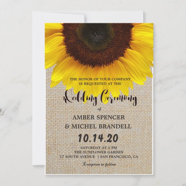 Sunflower on Burlap Rustic Country Wedding Invites (Front)