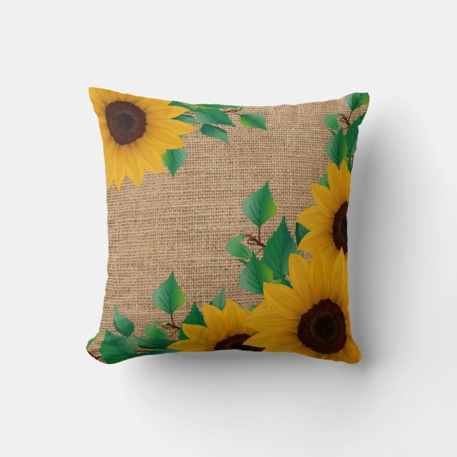 Sunflower on Burlap Throw Pillow (Front)