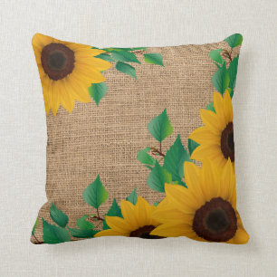 Sunflower on Burlap Throw Pillow