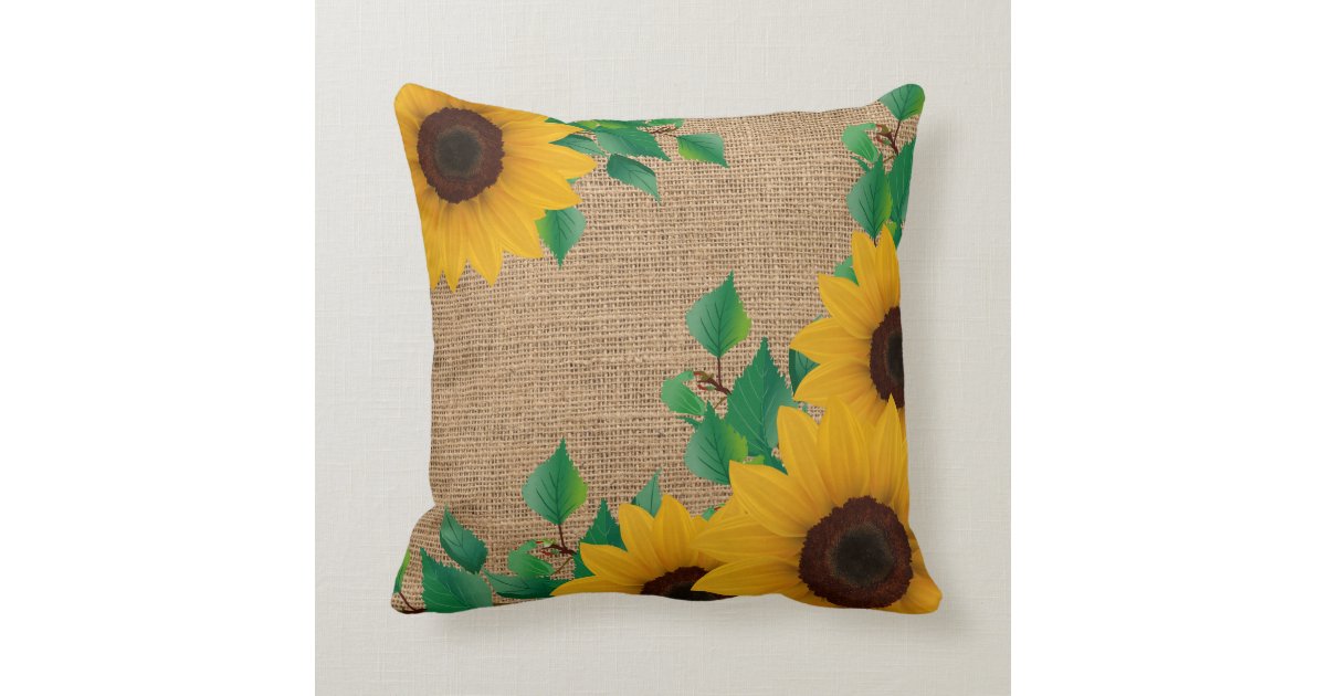 Sunflower on Burlap Throw Pillow