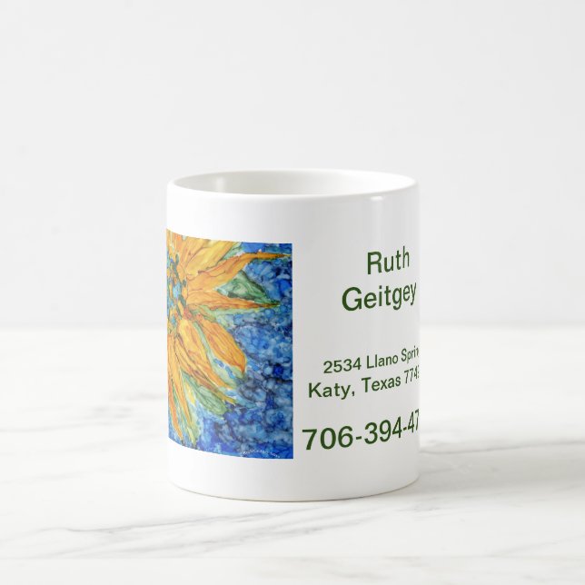 Sunflower on  Burst of  Blue background Label Coffee Mug (Center)