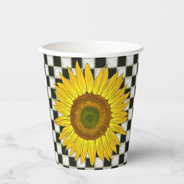Sunflower on Checkerboard  Paper Cups (Front)