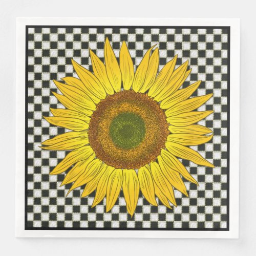 Sunflower on Checkerboard Paper Napkin