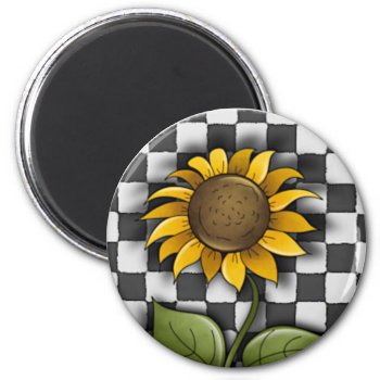 Sunflower On Checkered Background Magnet by Iggys_World at Zazzle