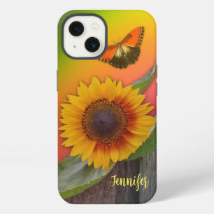 Sunflower on colourful background and custom name iPhone 13 case