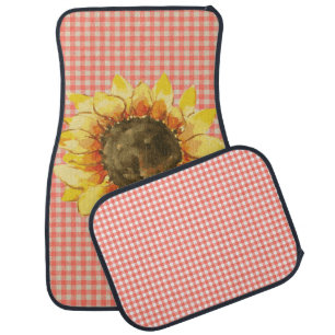 Sunflower on Gingham Car Floor Mat