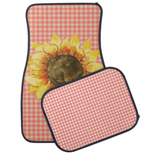 Sunflower on Gingham Car Floor Mat