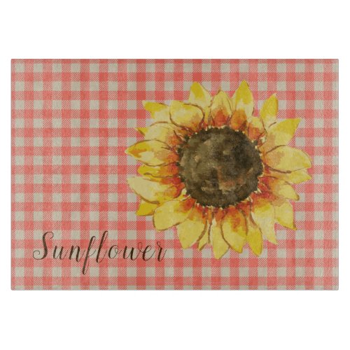 Sunflower on Gingham Cutting Board