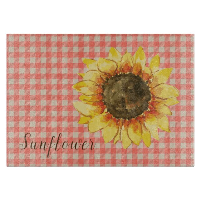 Sunflower on Gingham Cutting Board (Front)