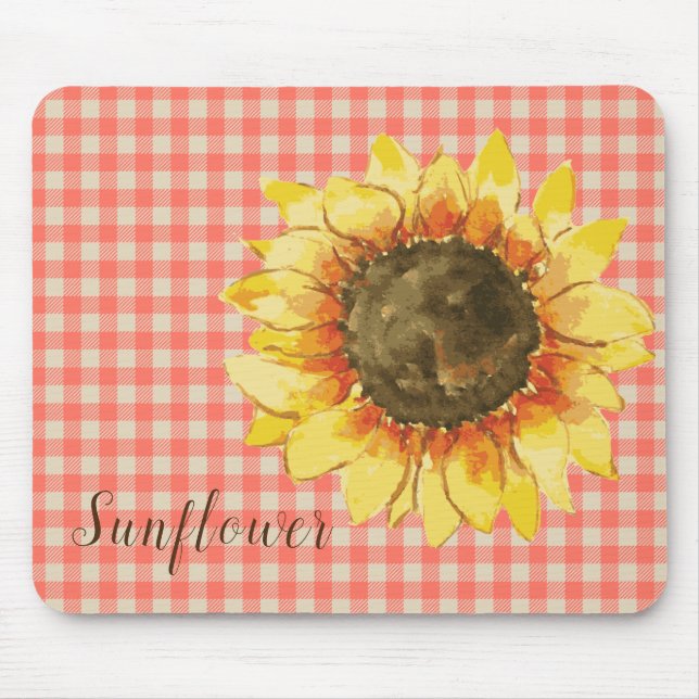 Sunflower on Gingham Mouse Pad (Front)