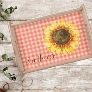 Sunflower on Gingham Serving Tray