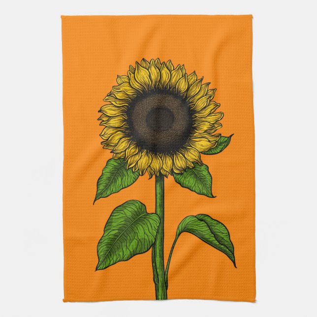 Sunflower on orange kitchen towel (Vertical)
