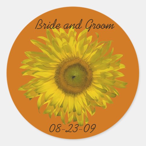 Sunflower on Orange Wedding Envelope Seals