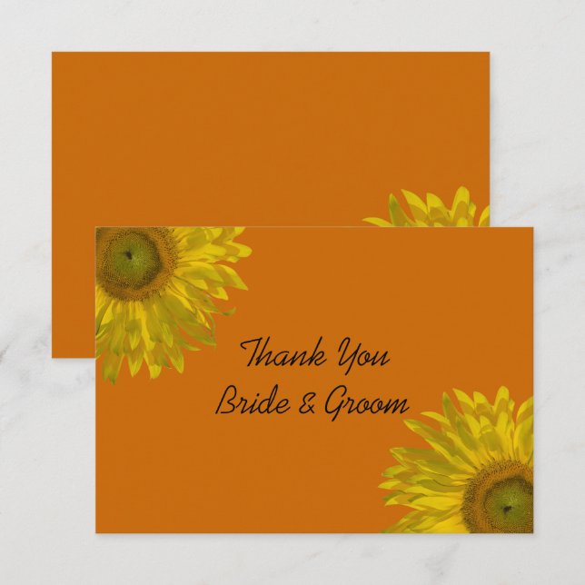 Sunflower on Orange Wedding Flat Thank You Notes Invitation (Front/Back)
