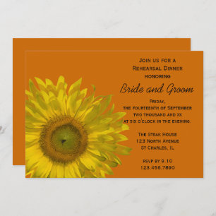 Sunflower on Orange Wedding Rehearsal Dinner Invitation
