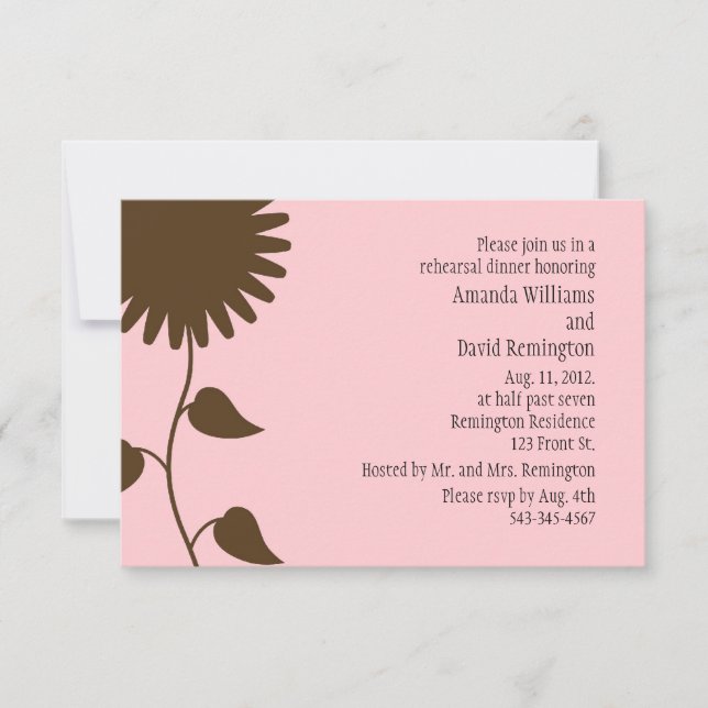 Sunflower on Pink Rehearsal Dinner Invitation (Front)