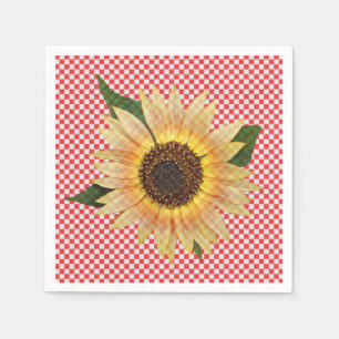 sunflower on red and white gingham napkins
