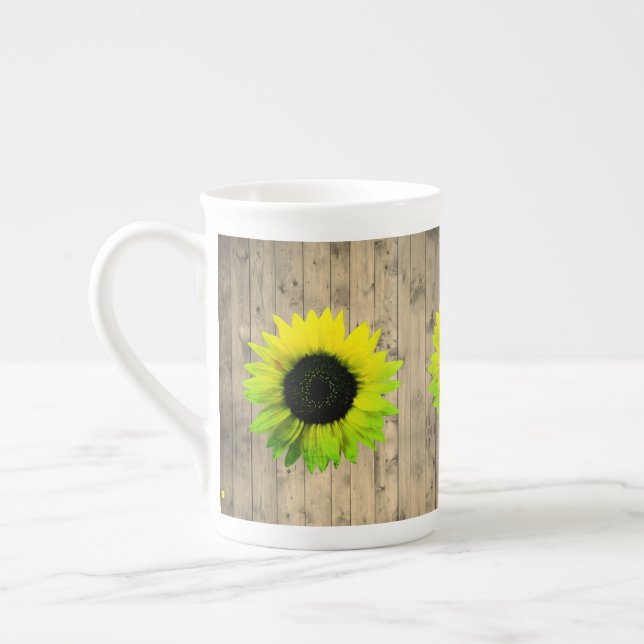 Sunflower on Rustic Wood Bone China Mug (Left)