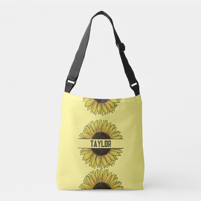 Sunflower on Solid Monogram Name Crossbody Bag (Front)