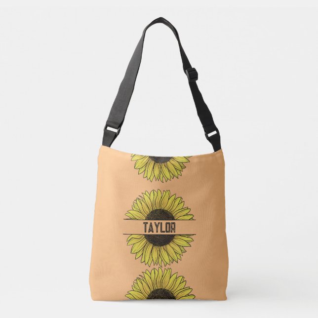 Sunflower on Solid Monogram Name Crossbody Bag (Front)
