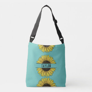 Sunflower on Solid Monogram Name Crossbody Bag