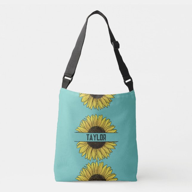 Sunflower on Solid Monogram Name Crossbody Bag (Front)