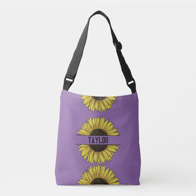 Sunflower on Solid Monogram Name Crossbody Bag (Front)