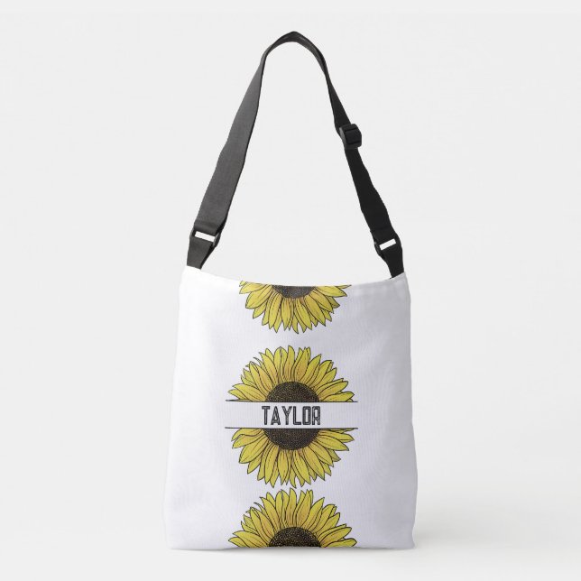 Sunflower on Solid Monogram Name Crossbody Bag (Front)