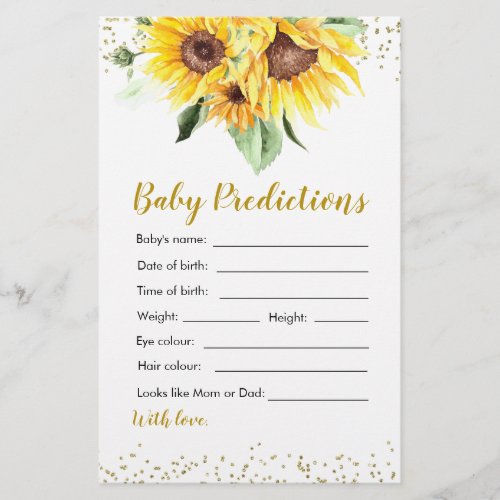 Sunflower on the way Baby Shower Baby Prediction