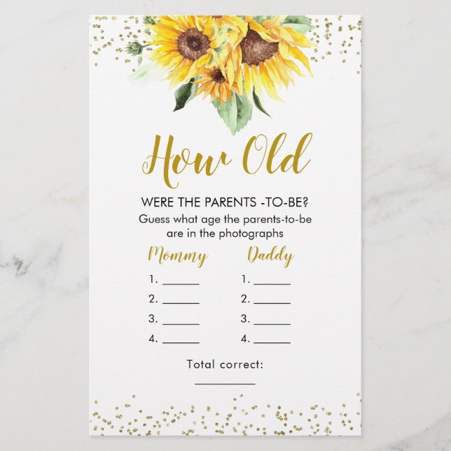 Sunflower On The Way Baby Shower How Old Parents (Front)