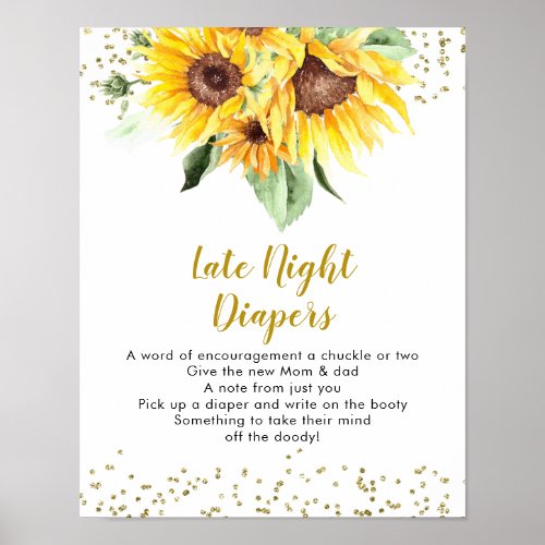 Sunflower on the way Baby Shower Late Night Diaper Poster