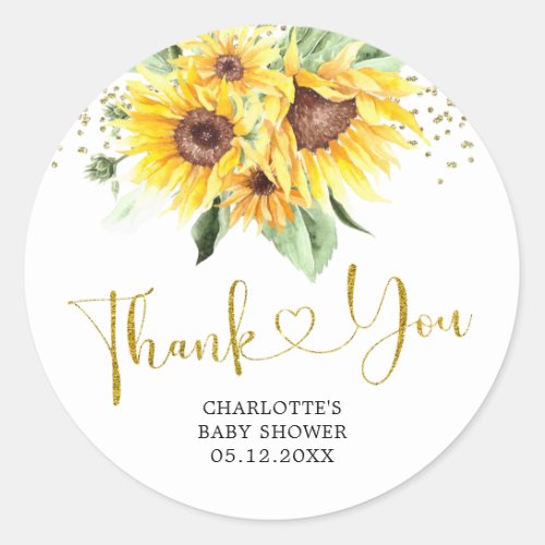 Sunflower on the way Baby Shower Thank You Sticker
