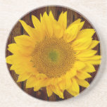 Sunflower on Vintage Barn Wood Country Coaster