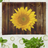 Sunflower on Vintage Barn Wood Country Kitchen Towel (Folded)