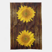 Sunflower on Vintage Barn Wood Country Kitchen Towel (Vertical)