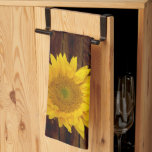Sunflower on Vintage Barn Wood Country Kitchen Towel