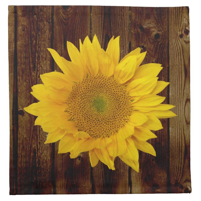 Sunflower on Vintage Barn Wood Country Napkin (Front)