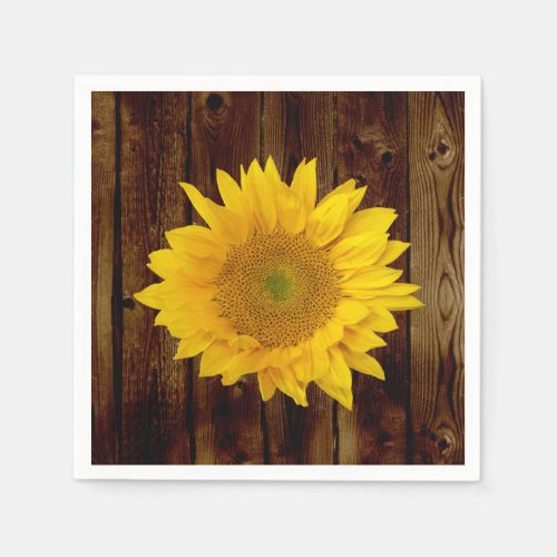 Sunflower on Vintage Barn Wood Country Paper Napkins