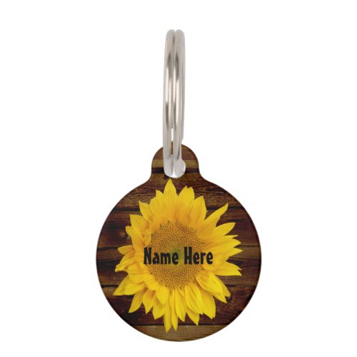 Sunflower on Vintage Barn Wood Country Pet ID Tag