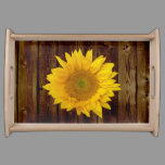 Sunflower on Vintage Barn Wood Country Serving Tray